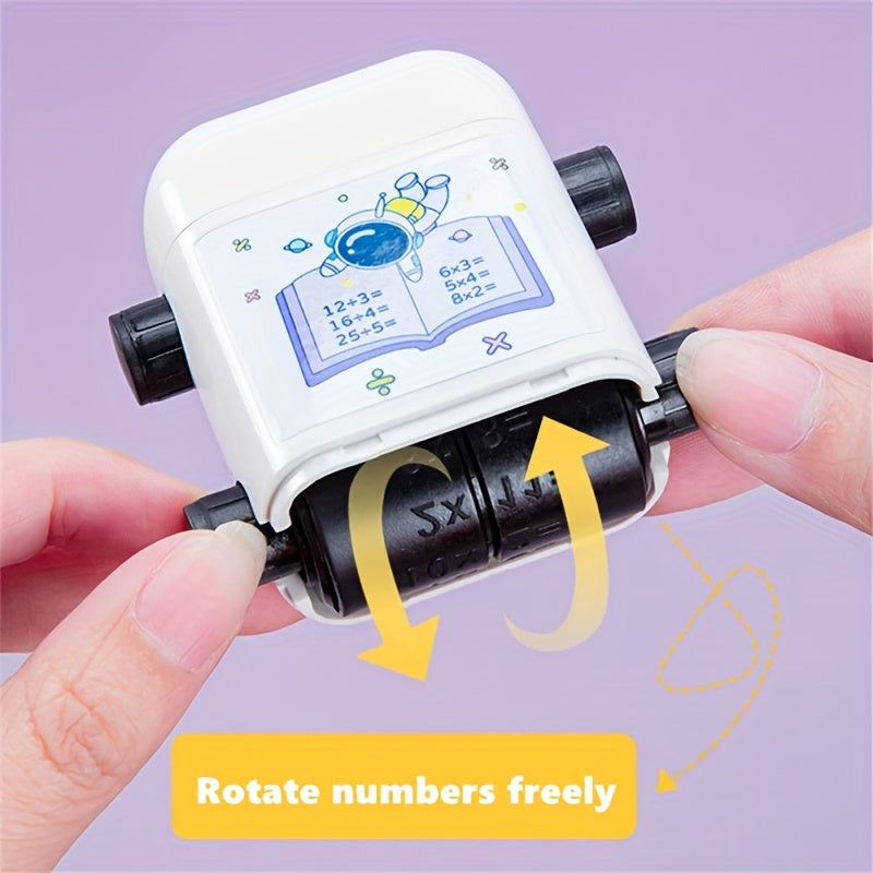 2 Smart Math Roller Stamps for addition, subtraction, multiplication, and division. 2-in-1 reusable teaching number stamps for educational use. Ink is replaceable.