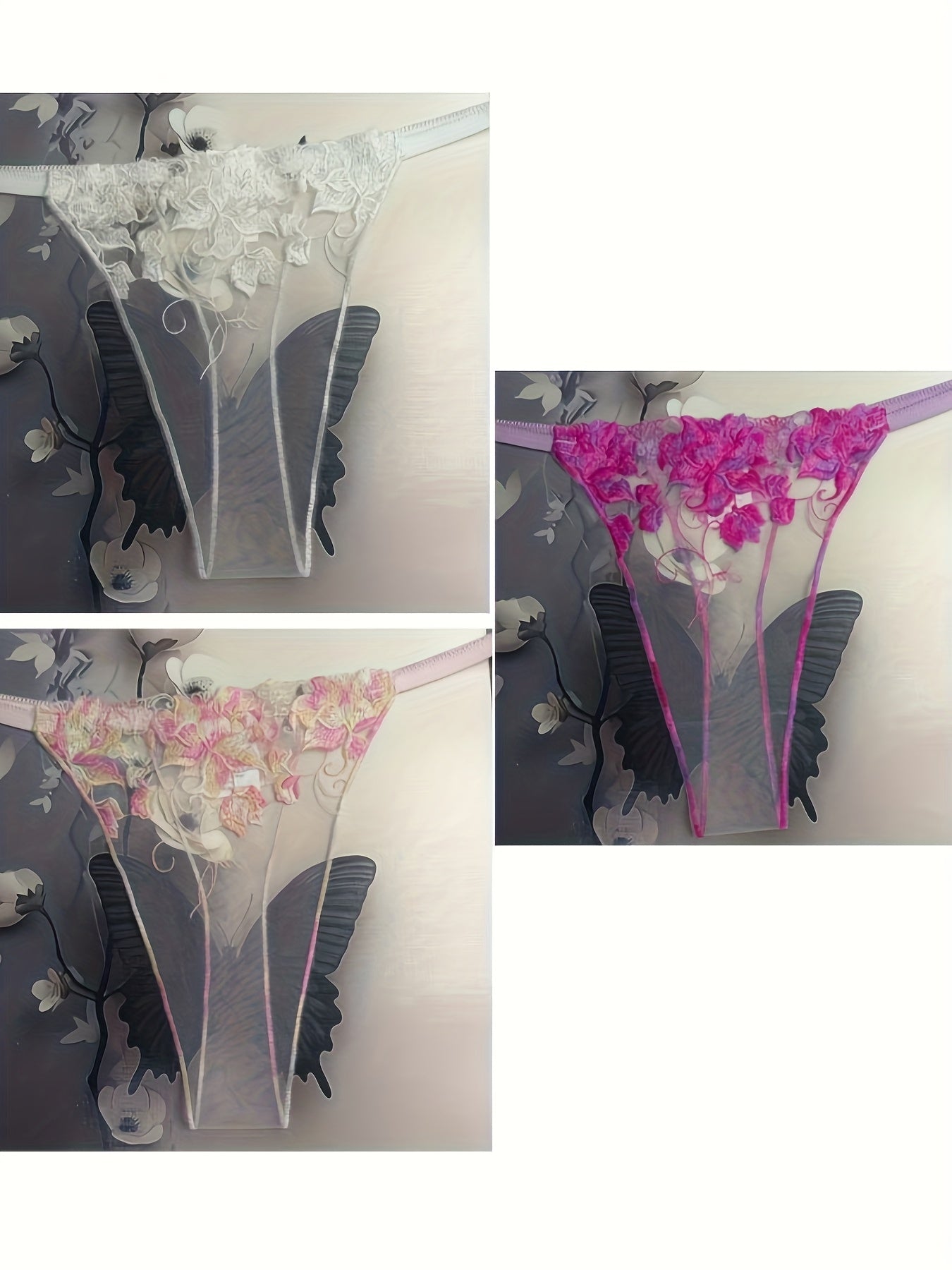 3 mesh crotchless thongs for women with color matching