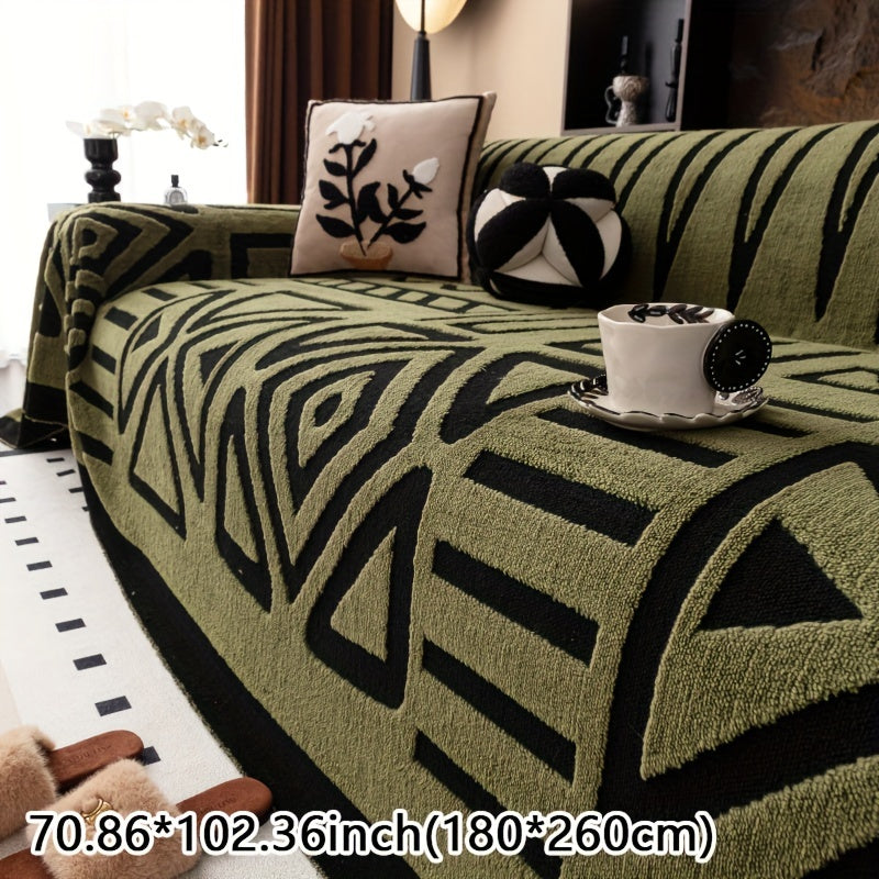 Modern Geometric Plush Sofa Cover in Black & White, All-Season, Dust-Proof, Pet-Friendly. Fits Single to Four-Seater Sofas. Machine Washable. Ideal for Living Room & Bedroom.