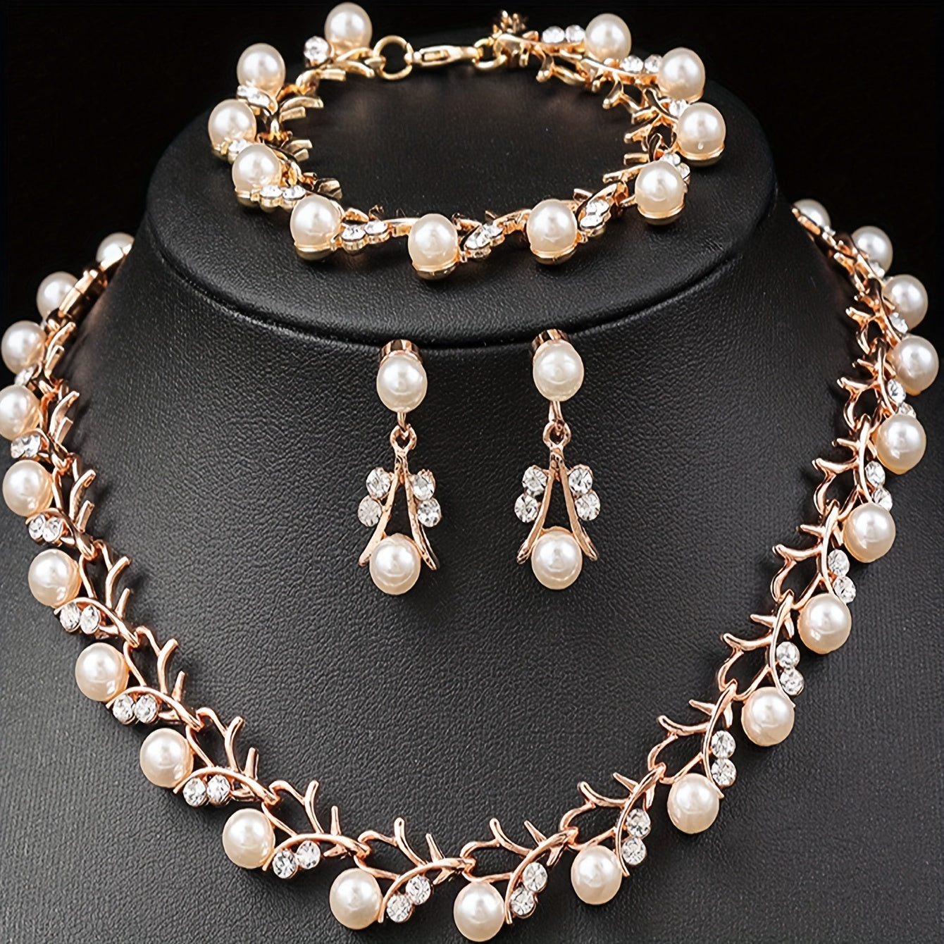 Stylish 4-Piece Jewelry Set for Women - Featuring Faux Pearl Details, Silver-Plated Necklace, Bracelet, and Earrings - Ideal for Weddings, Parties, and Festivals