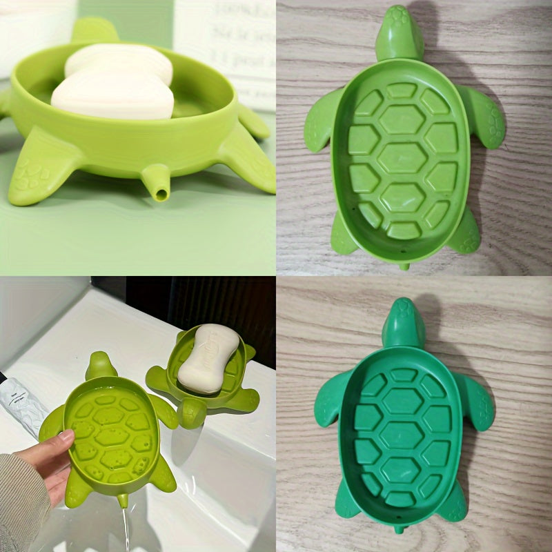 Turtle-shaped soap dish: Easy drainage, durable plastic, no lid. Perfect bathroom accessory.