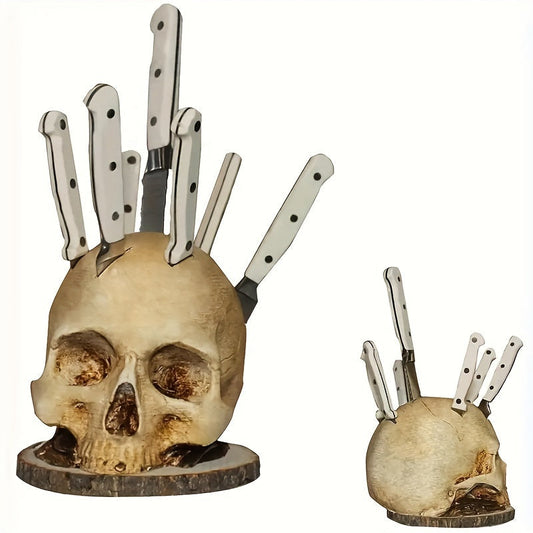 Halloween-inspired Knife Holder in the Shape of a Skeleton Skull, Ideal for Decorating Your Kitchen, Made of Durable ABS & PET Materials, Perfect for Holding Fruits at Scary Theme Parties, Gray Color, Suitable for Day of the Dead, Easter, and Hanukkah