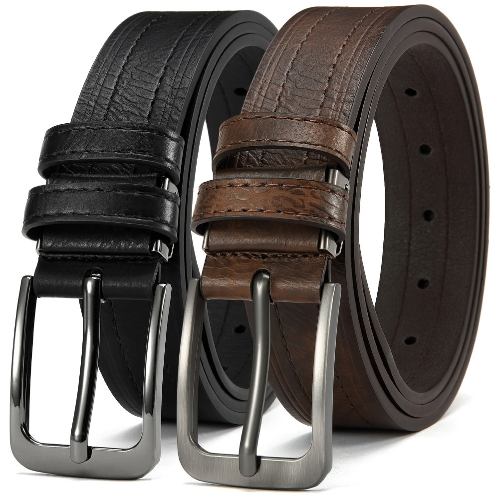 2 DOOPAI Men's Genuine Leather Belts - Adjustable 3.17cm Width, Classic Square Buckle, Ideal for Jeans & Dress Pants, Includes Gift Box - Black & Brown