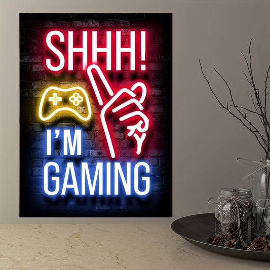 1 pc Neon Effect "I Am Gaming" canvas painting poster for living room or bedroom wall decor. Frame not included.