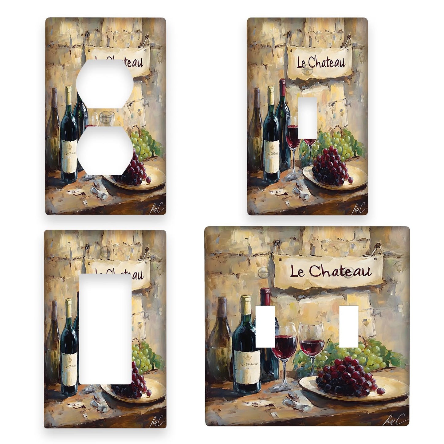 Decorative wall plate featuring wine and grapes design, suitable for light switches in kitchen, bathroom, bedroom, and living room.Requires no electricity or batteries, easy to clean and versatile.