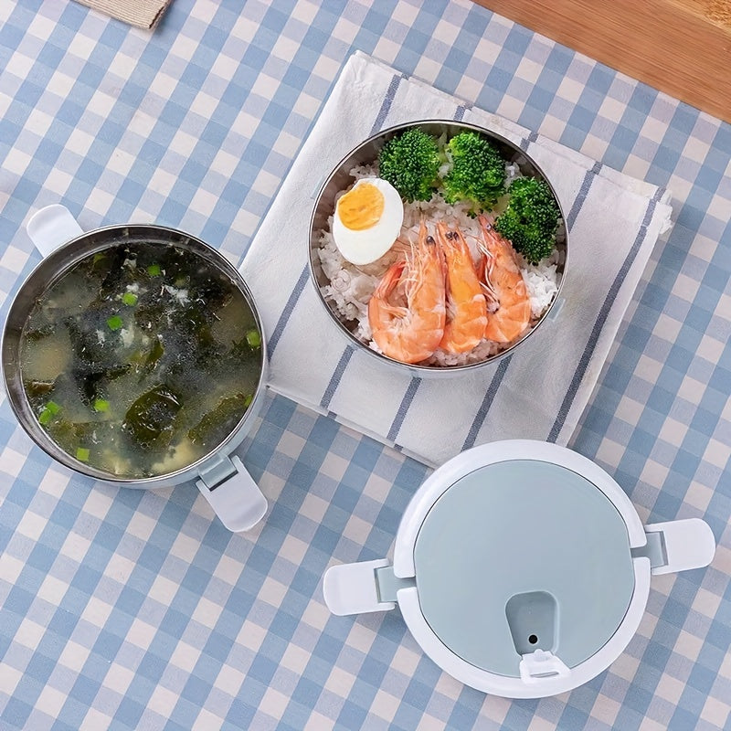 One-Tier Insulated Bento Box Set made of Stainless Steel - Features a Cylindrical Shape with a Lid, Ideal for Office, School, Camping, Picnics. Hand Wash Only. Perfect for Kitchen Storage Container, Capacity of 1400ml.