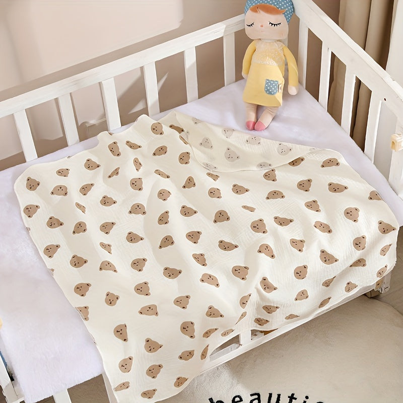 Double-Layer Muslin Swaddle Blanket with Cartoon Print - Ultra-Soft, Lightweight, and Hand Washable - Ideal for Young Children.