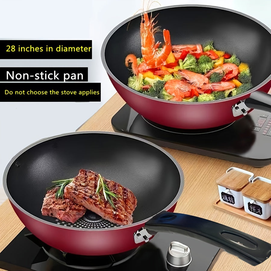 One-piece Cast Iron Frying Pan, 28-Inch Non-Stick Cookware, Smokeless Stovetop Pot for the Kitchen, Works with Induction and Gas Stoves, High-Quality Cooking Utensil for Home.