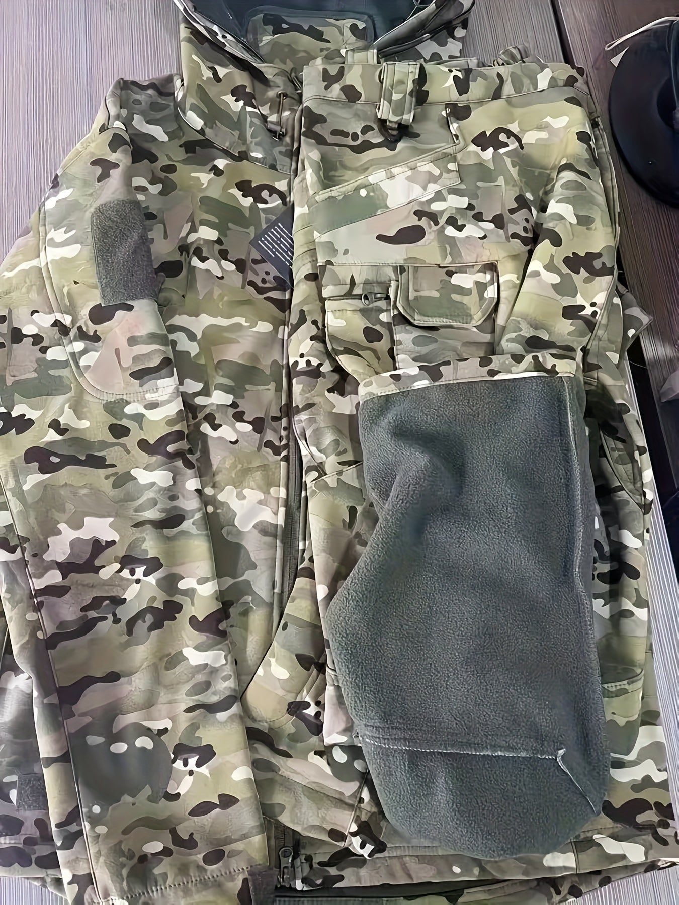 Guangguangzi Camouflage Shark Men's Fleece Jacket and Work Pants Set