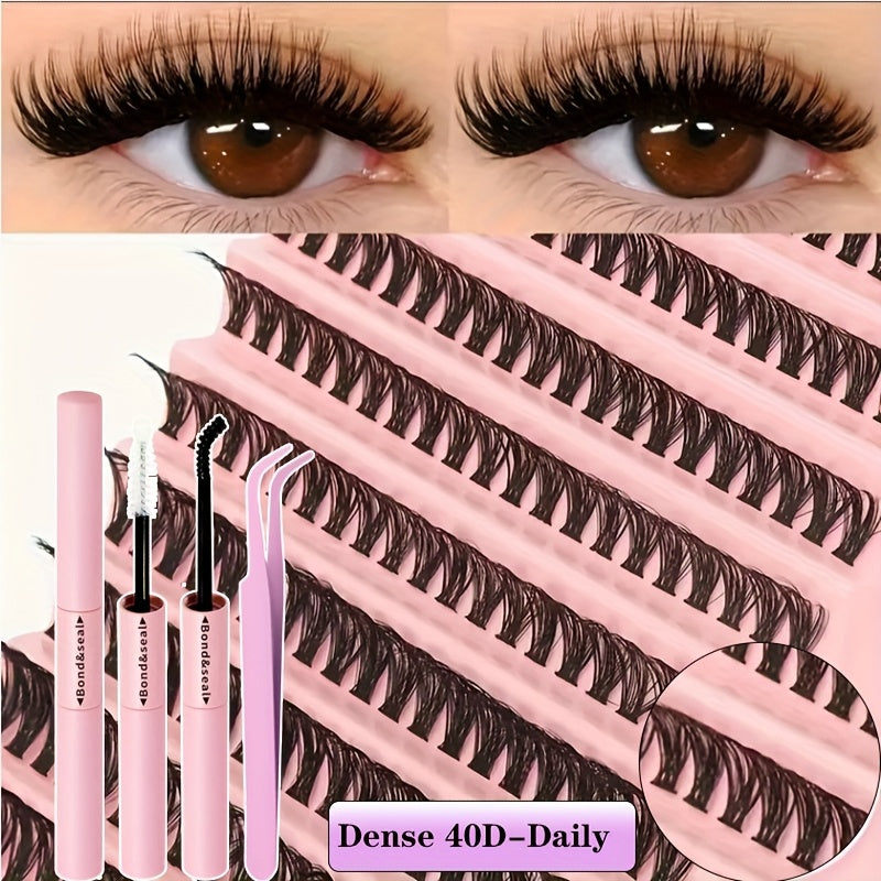 200-piece DIY Eyelash Extension Kit with mixed lengths (8-16mm) in different styles for various makeup looks. Includes natural, thick, extra thick, and cat eye options that are soft