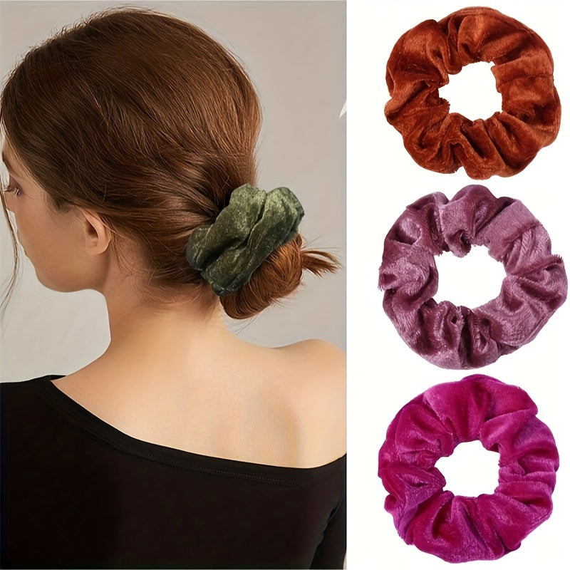 Soft Velvet Elastic Hair Ties - Set of 20, Solid Color Ponytail Holders for Women & Girls, Gentle on Hair