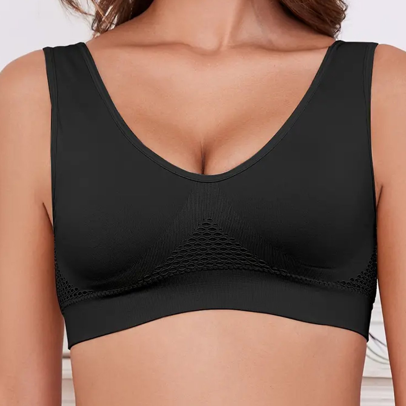 1pc Solid Seamless Mesh Tank Bra with Anti Sagging Design, Simple Comfortable Push Up Style for Women's Lingerie.