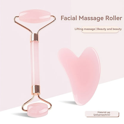 This set includes a dual head roller and heart-shaped scraping board for odorless, manual facial and eye massages for beauty and relaxation.