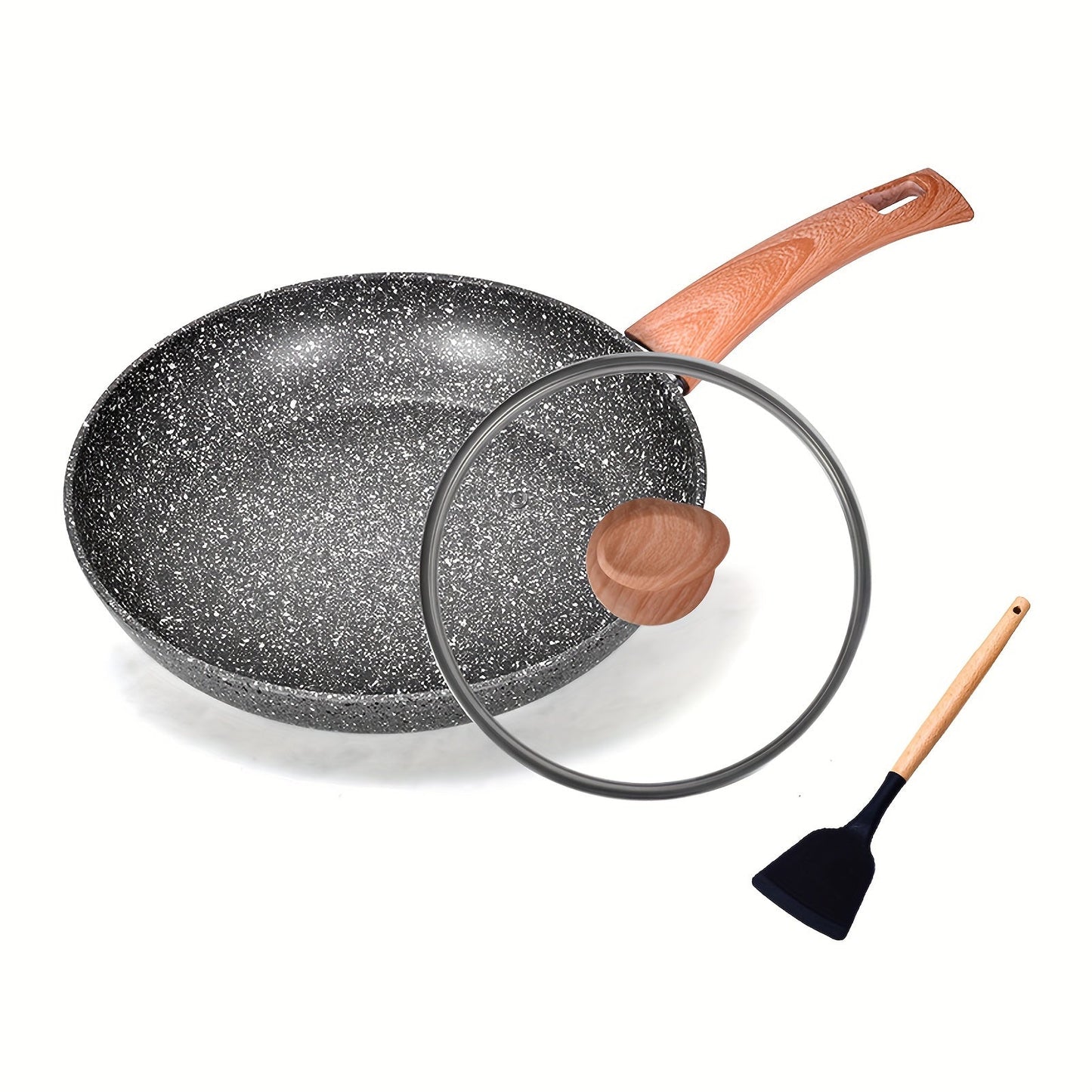 JoliJour introduces the Non-Stick Stone Frying Pan Set, crafted with durable Aluminum Die-Cast for easy cleaning. Ideal for making omelettes and pancakes, this set is perfect for your kitchen. Experience the excellence of JoliJour.