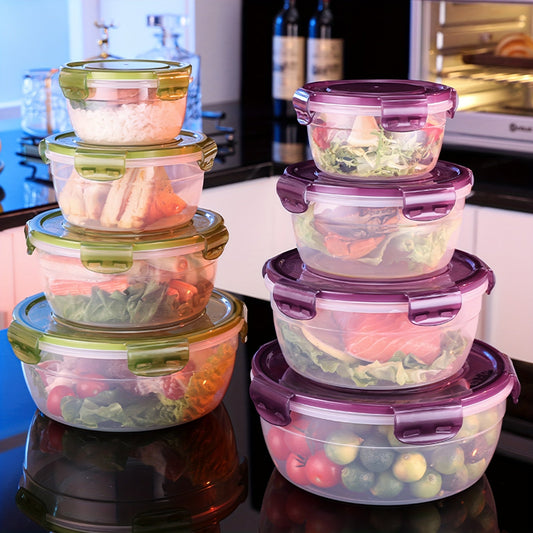 Set of 4 Storage Boxes, Contemporary Round Style for Fresh Food Storage, Convenient and Portable Containers for Refrigerator and Microwave Use, Perfect for Picnics, Camping, Back to School Supplies.