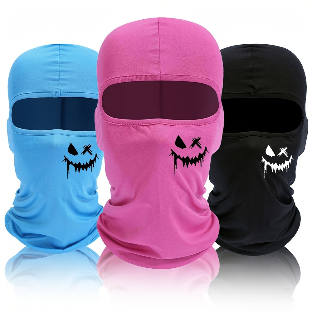 Ski mask balaclava with smiling face print, UV protection and windproof features for men and women