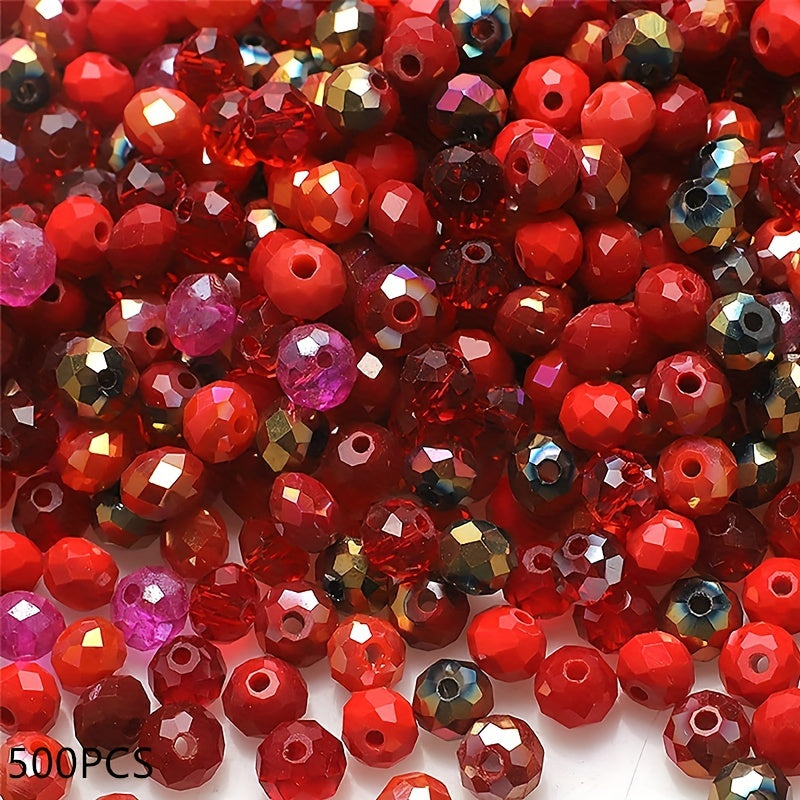 500 pieces of imitation crystal glass beads, measuring 4mm and featuring a faceted round design. These spacer beads come with a hole, perfect for creating your own bracelets, necklaces, earrings, and other DIY jewelry crafting projects.