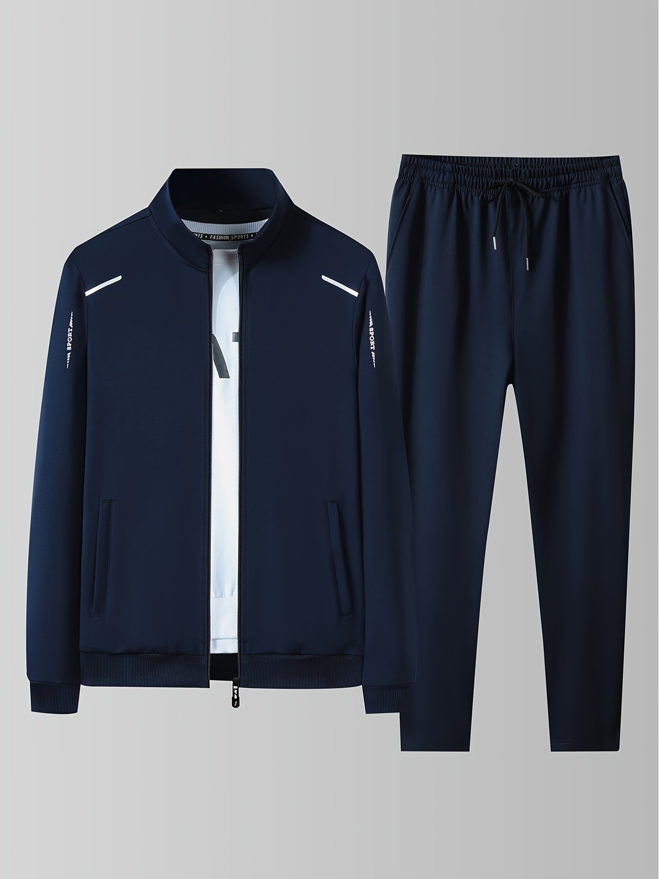 Men's Long Sleeve Jacket + Pants Set with Letters & Stripe, Versatile for All Seasons