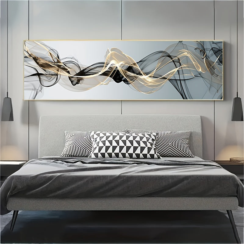 Modern Nordic canvas painting featuring abstract gold ribbon design, ideal for wall art decoration in living room and bedroom. Frame not included.