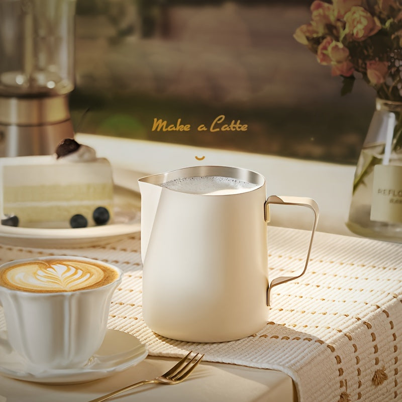 Upgrade your latte art game with our premium stainless steel milk jug. Made from thickened 304 stainless steel, this hand-pouring jug is perfect for coffee shops and kitchens. Available in silvery, white, or black, and in sizes of 350ml or 600ml.