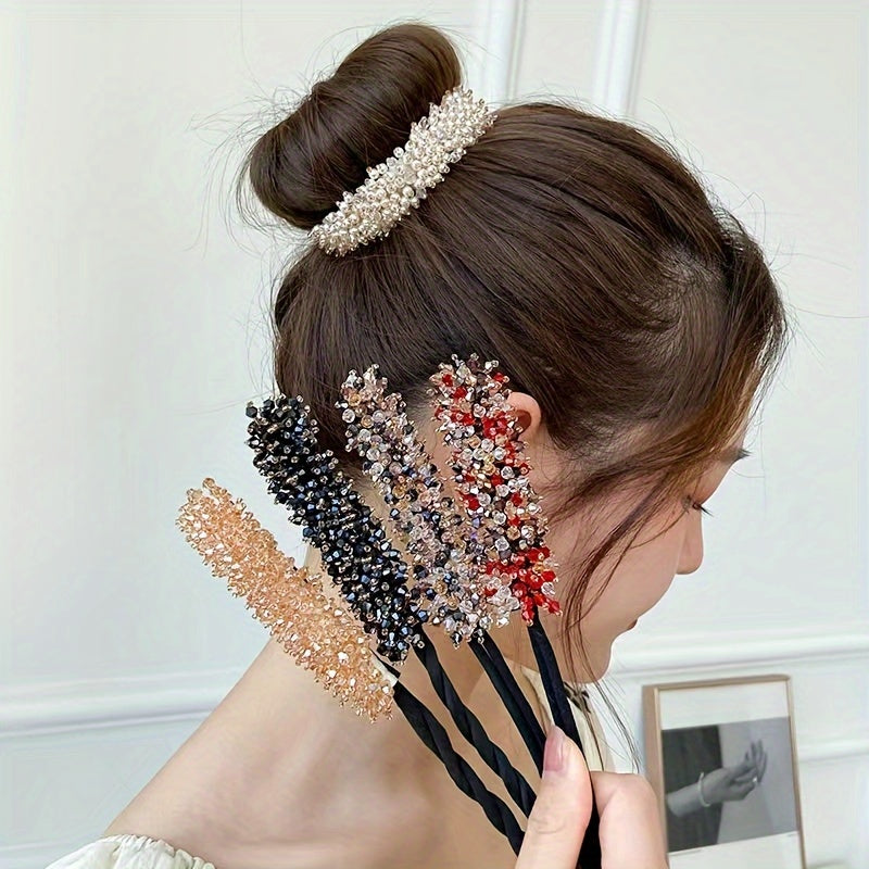 Elastic hair tie with sparkling crystal decorative hair loops for stylish women's hair accessories.