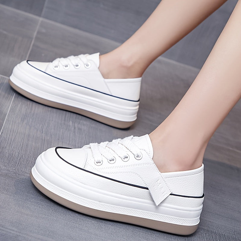 Women's Round Toe Sneakers with Non-Slip Sole, Lace-Up Casual Sports Shoes