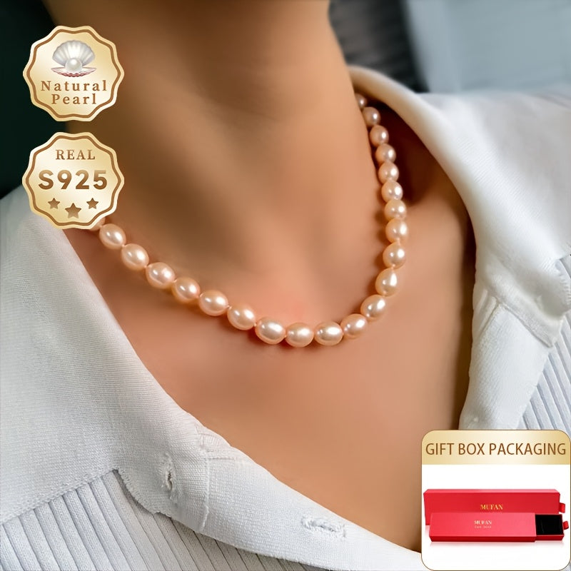 Elegant Wedding Accessory: MUFAN Vintage Cute Style Freshwater Pearl Necklace with S925 Clasp, June Birthstone, Natural Pink Baroque Pearl Strand for Daily Wear & Gifts - 8-9mm Pearls, 38-42 Count