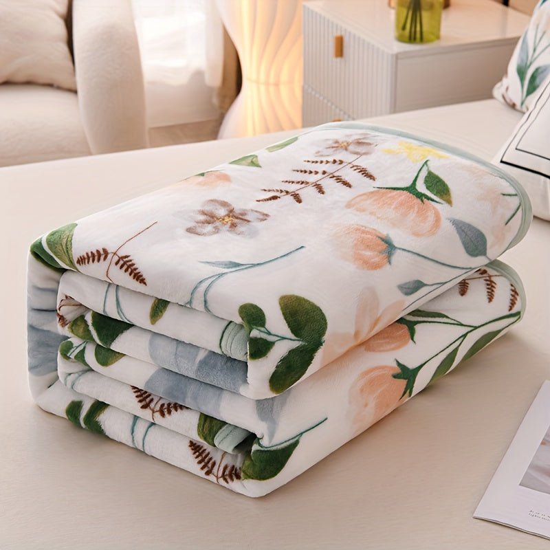 Blue Floral & Leaf Design Ultra-Soft Double-Sided Mink Fleece Throw Blanket - Perfect for Couch, Bed, Office, and Travel - Gentle on Skin