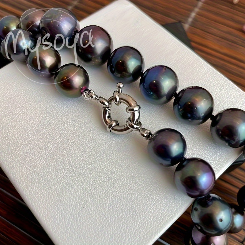 Celebrate Mother's Day with a MYSOYA 100% Handmade Natural Freshwater Black Pearl Necklace, 10-13mm, presented in an Elegant Gift Box - Ideal for Birthdays, Weddings, and Anniversaries.