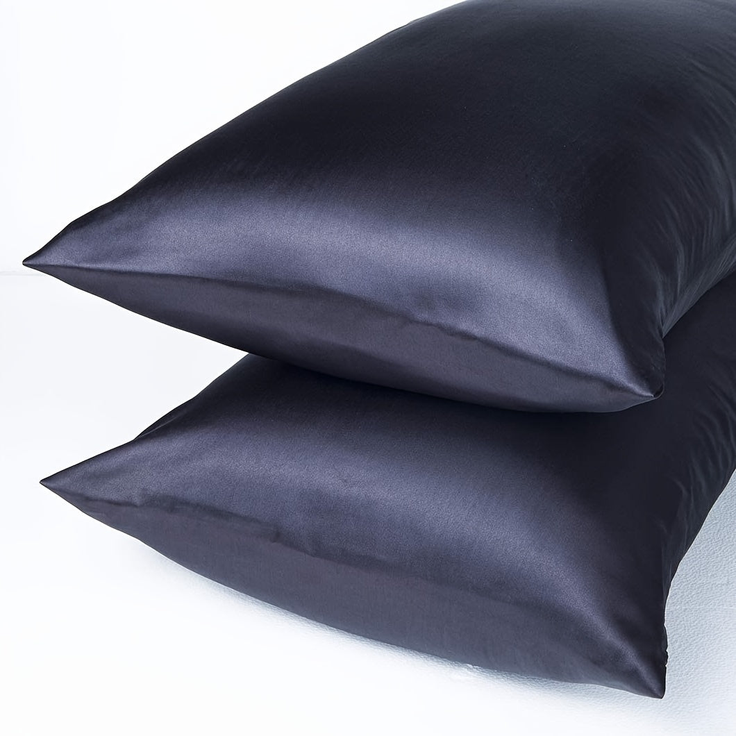 Pair of 2 Satin Pillow Protectors, Hypoallergenic and Soft Silk-Like Feel, Resistant to Wrinkles, Machine Washable, Made of Polyester with 80-85g Fabric Weight, No-Pilling Technology