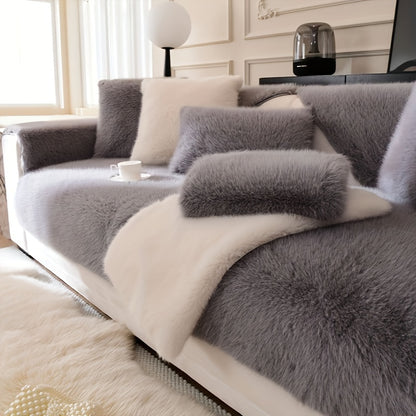 French thickened plush sofa slipcover protects furniture from scratches and adds style to any room.