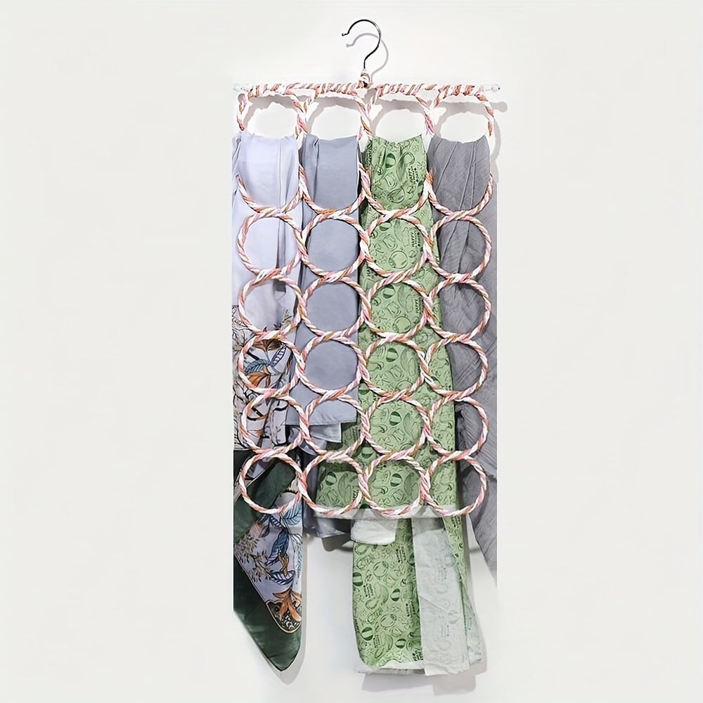 28/12-Hole Scarf Organizer - Metal Hanger for Silk & Headscarves, Effortlessly Save Space in Your Home, Bedroom, or Office