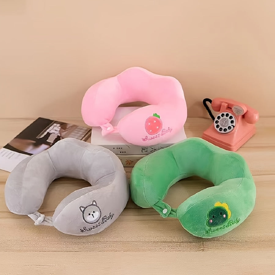 This travel pillow features a U-shaped design for neck support, with a lightweight and non-allergenic construction. The medium softness makes it comfortable for use in both home and car. The pillow has a polyester cover and polyester fiber fill, with a