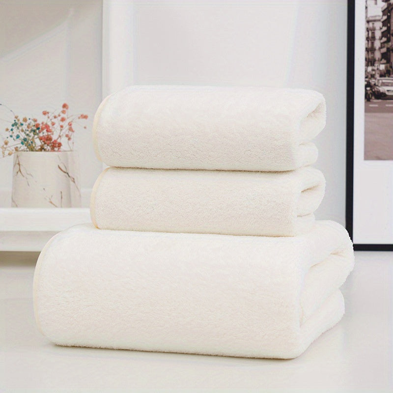 3-piece special set: 2 towels + 1 bath towel made with coral velvet for absorbency, no fading or hair loss, soft and comfortable for a new skin-friendly experience.