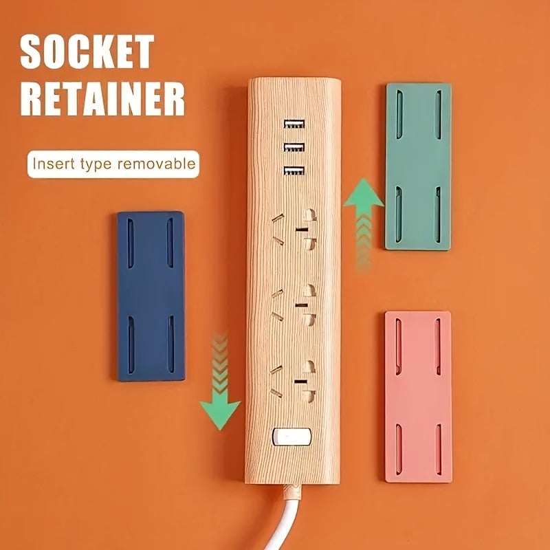 Wall-mounted storage for sockets with adhesive backing, suitable for various rooms and spaces such as living rooms, bedrooms, offices, bookshelves, and storage boxes. This socket holder requires no punching and leaves no trace when removed.