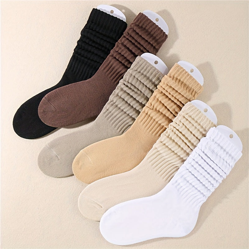 6 pairs of women's mid-tube socks, solid colors, comfy and soft.