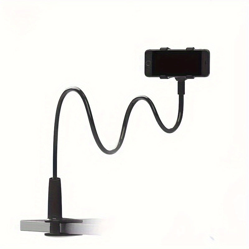 Adjustable Phone Tablet Stand with 71.98 cm Flexible Arm and 360° Rotating Double Clamp Holder. Features a Plastic Spiral Base, perfect for Live Streaming, TV, and Lazy Usage. Can be used on Desktop or Bedside.