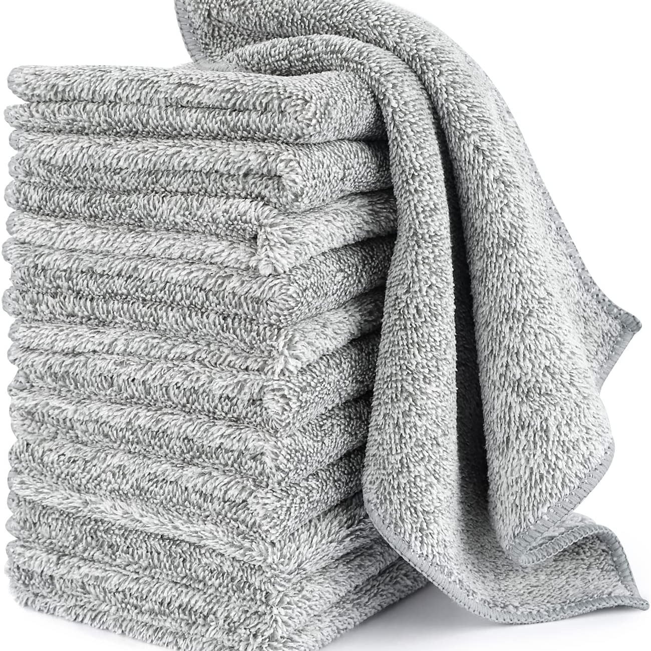 12pcs Kitchen Dish Towels made of Bamboo Charcoal Fiber, Highly Absorbent and Fast Drying, Nonstick Oil Washable Dish Rags.