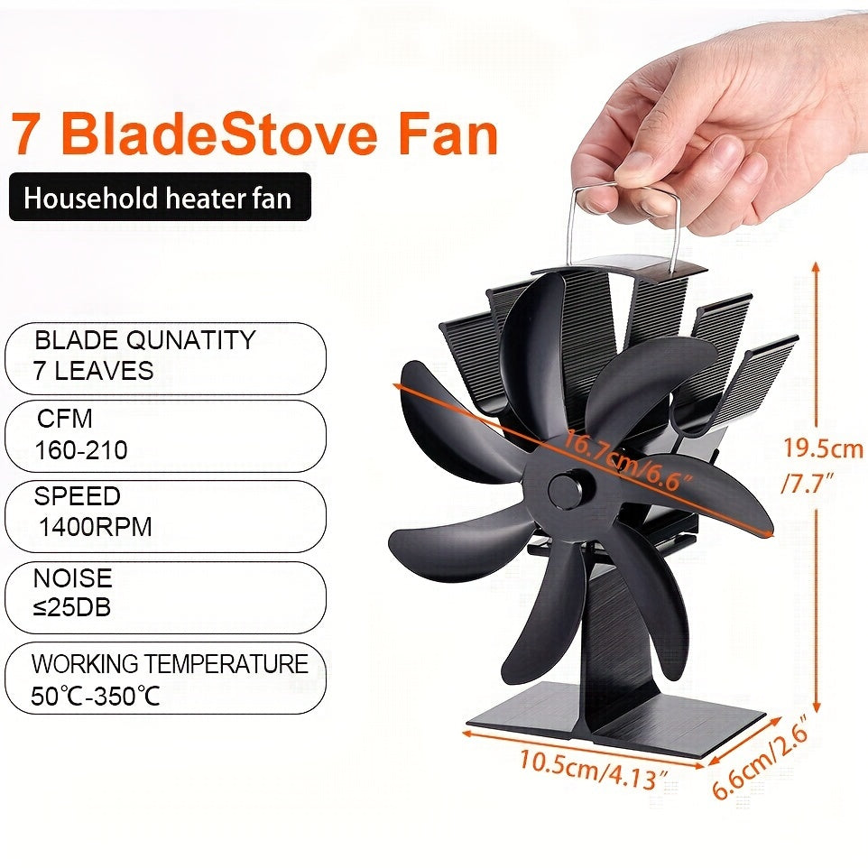 EcoHeat Aluminum 7-Blade Heat Powered Fireplace Fan for Log Wood Burner - Portable Exhaust Fan, Energy Efficient Heat Distribution, Quiet Operation - No Electricity Required