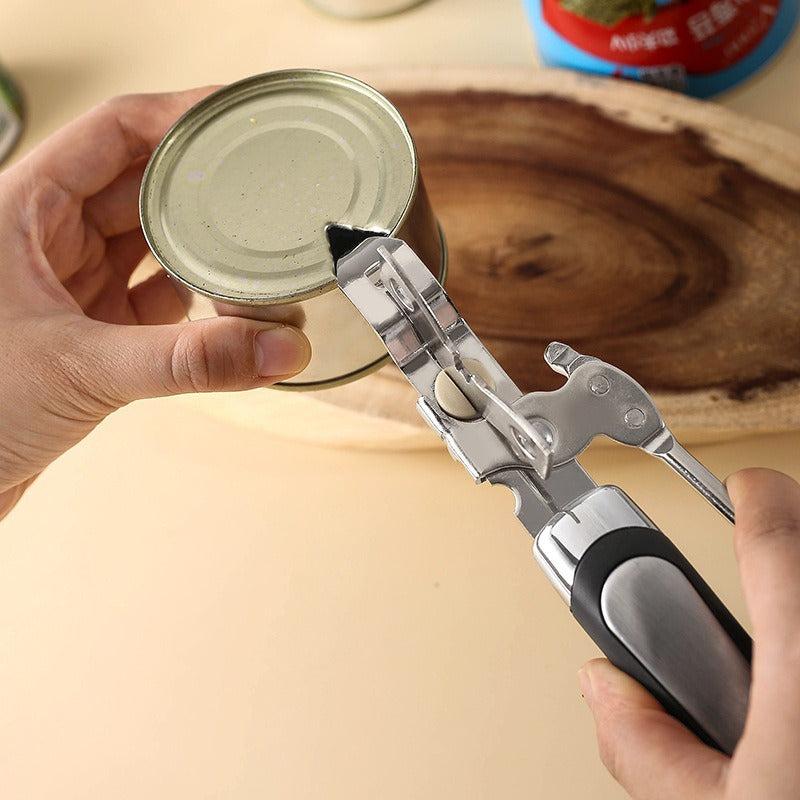 Durable Household Essential: Stainless Steel Manual Can Opener with 2-in-1 Multifunctional Kitchen Tool for Effortless Jar and Tin Opening, Featuring an Ergonomic Handle