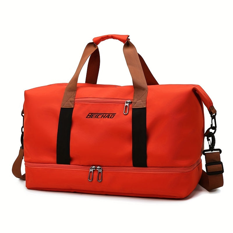 Spacious travel duffel bag with lightweight design, featuring durable zippers. Ideal for yoga, outdoor activities, and training.