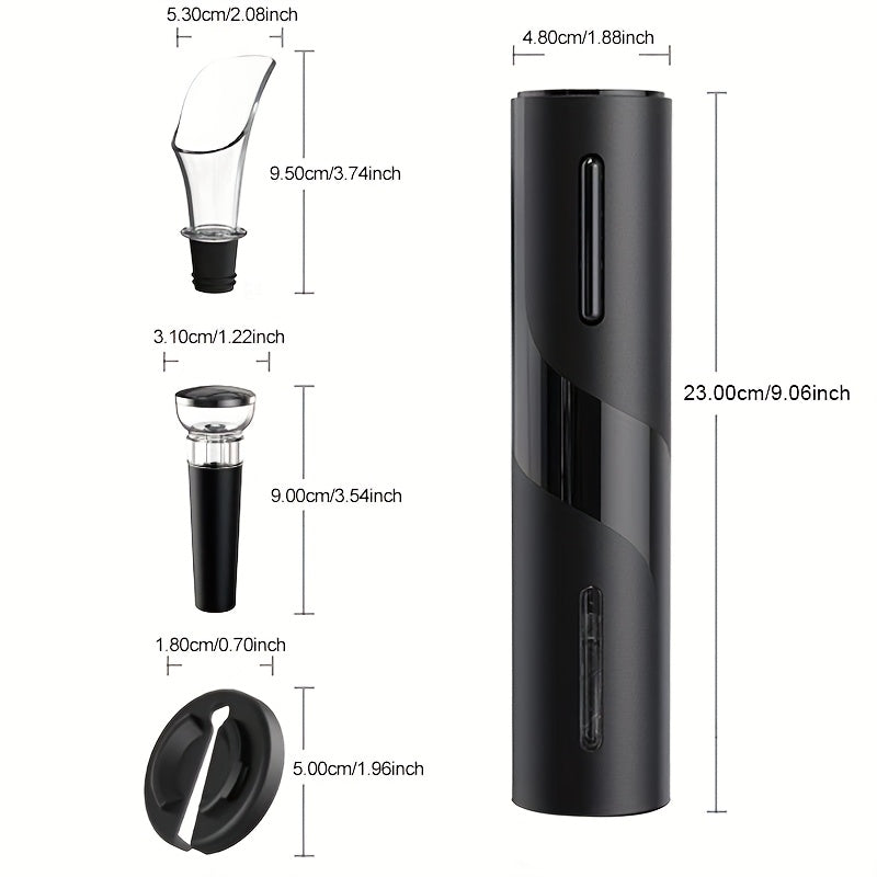 Enjoy the convenience of the BALASHOV Cordless Electric Wine Opener Set, complete with Vacuum Stopper & Foil Cutter. Perfect for effortlessly opening wine bottles, this battery-powered set is ideal for home bars, kitchens, and makes a great wedding gift.