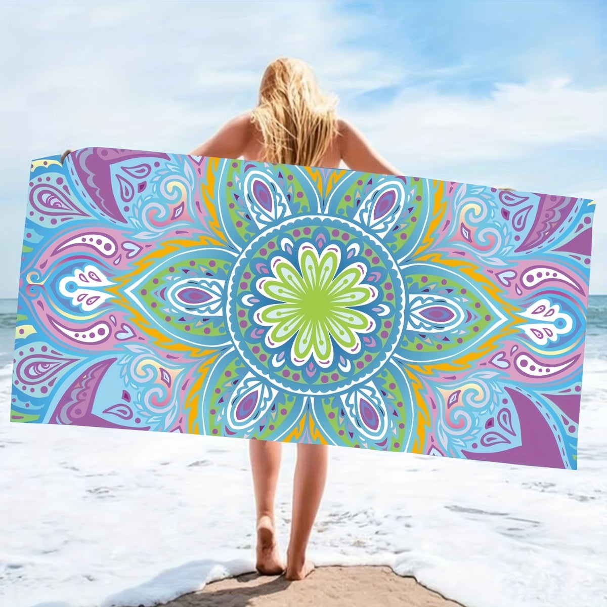 Fast-drying microfiber beach towel with tropical floral design, lightweight and absorbent, great for swimming, gym, yoga, and travel.