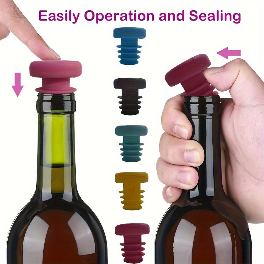 Set of 5 silicone wine stoppers for all occasions, providing a leak-proof seal for wine and oil bottles, extending their shelf life. Ideal for Christmas, Halloween, Easter, Hanukkah, and Thanksgiving celebrations.