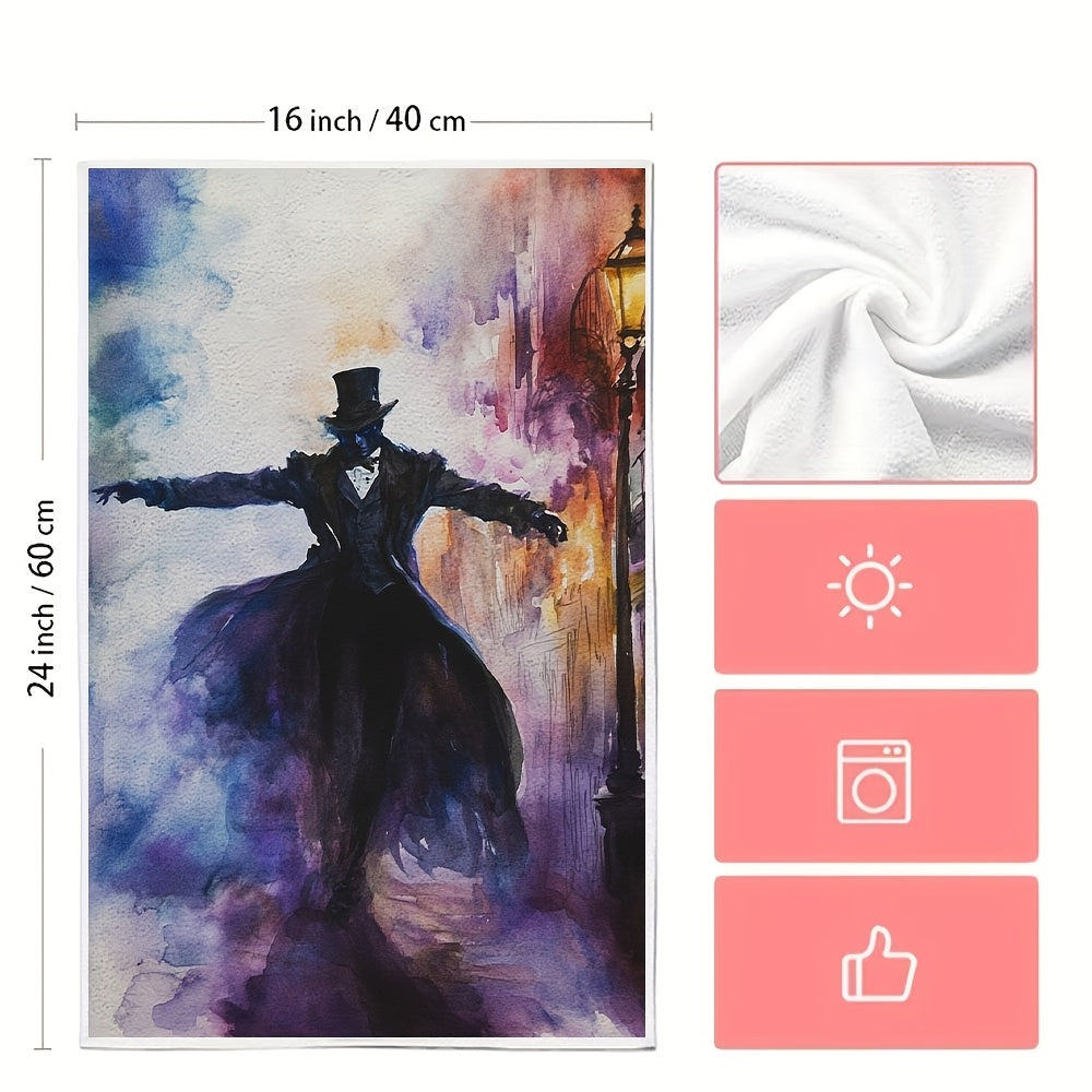 Two pieces of ultra soft kitchen towels with a Phantom of the Opera theme. These highly absorbent and machine washable dish hand towels feature a vibrant musical theatre design. Measuring 40.64x60.96 cm, they are perfect for holiday decor and are great