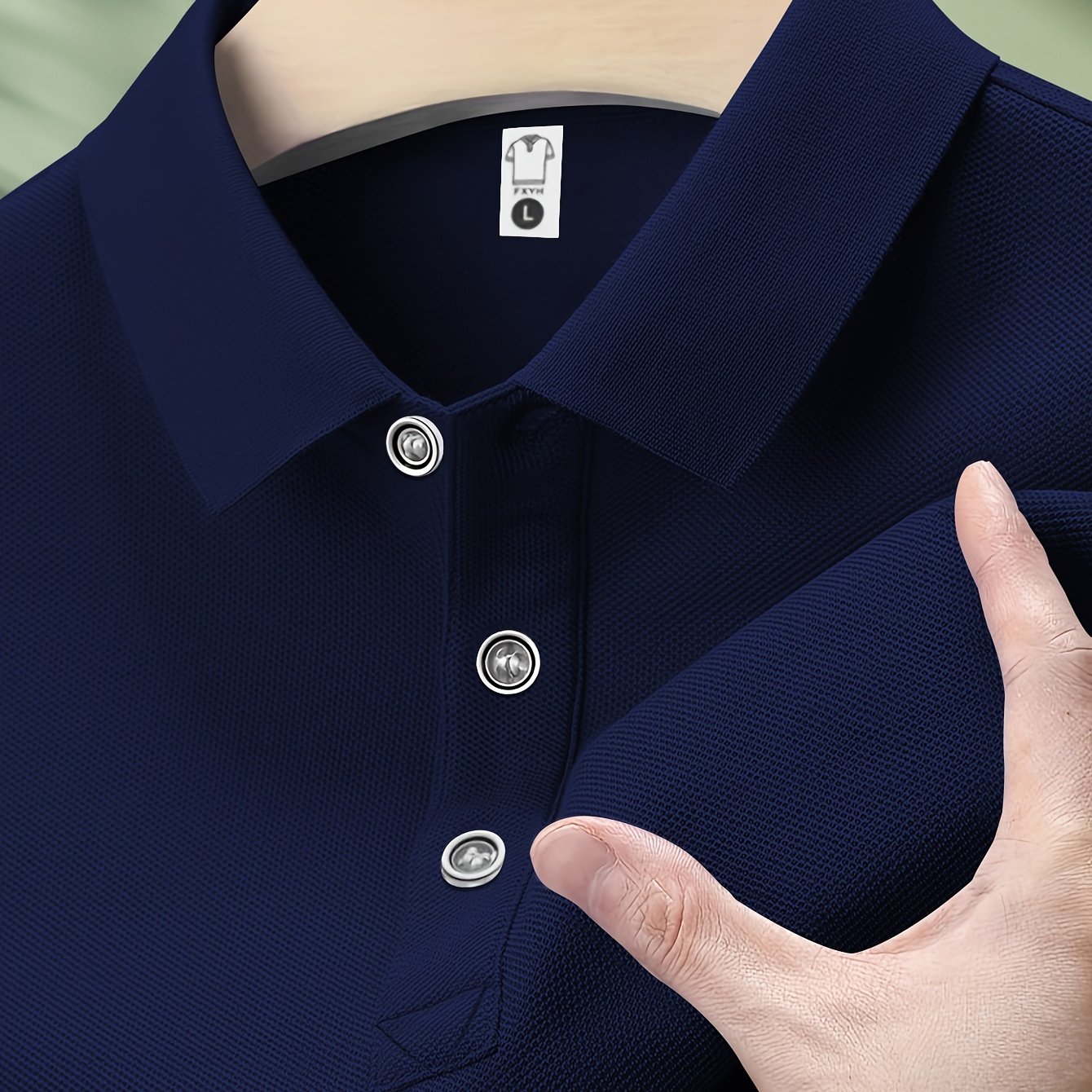 Classic blue men's shirt made of comfortable polyester, perfect for summer activities, machine washable.