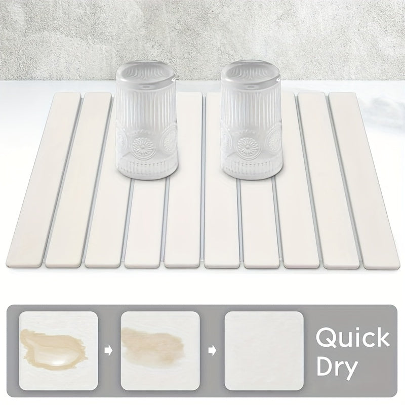 Large Diatom Mud Folding Table Mat - Absorbs Moisture, Non-Slip, Quick-Drying, Foldable and Portable with a Simple and Modern Design - Ideal for Home and Outdoor Use as a Shower Rug