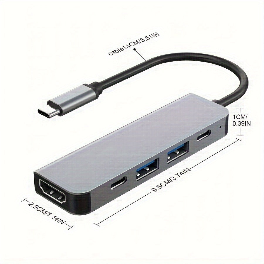 5-in-1 USB C Hub with 4K HDTV, High-Speed USB, 100W PD for enhanced device connectivity, data transfer, and high-definition viewing. Compatible with MacBook, Samsung, HP, and more.