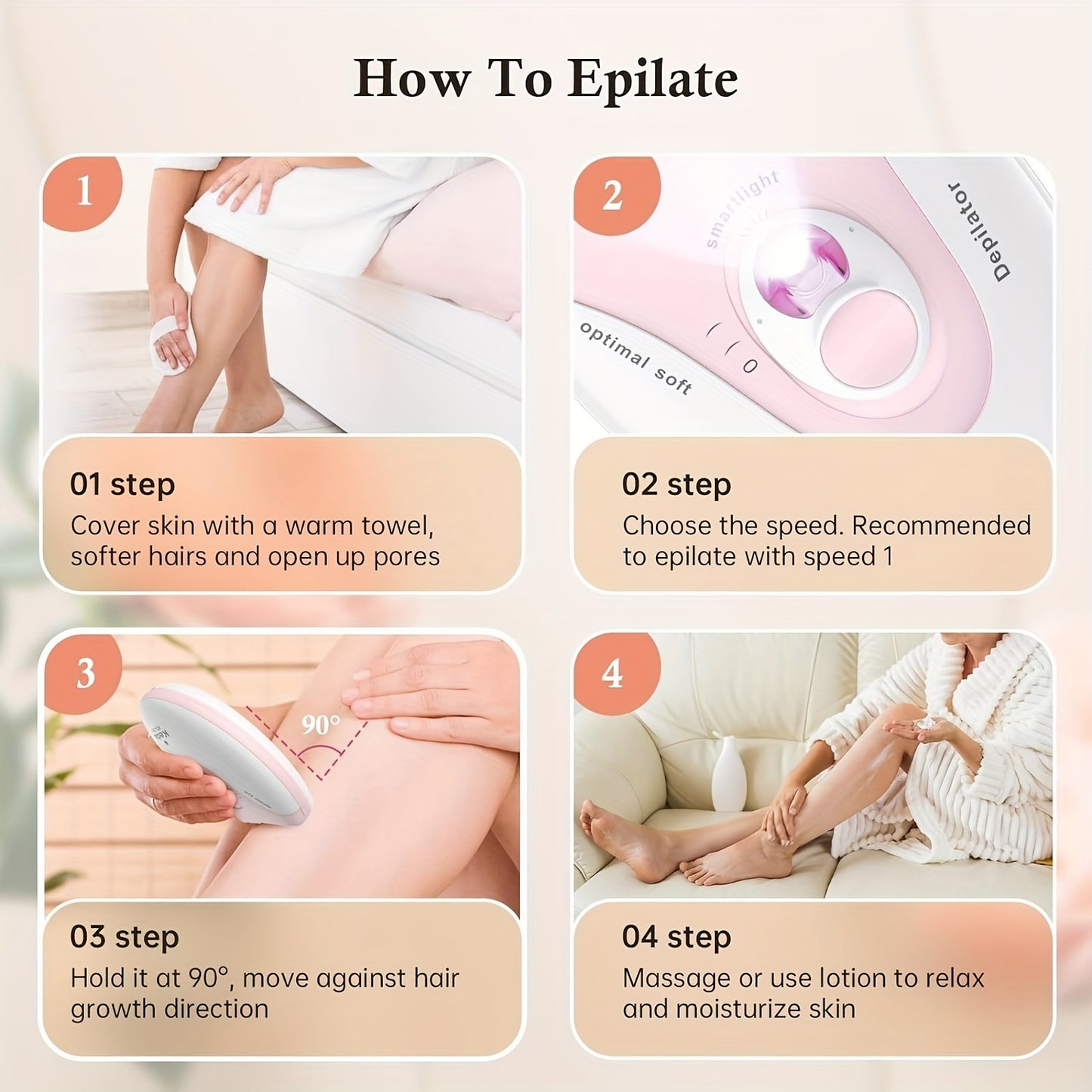 HATTEKER Electric Epilator for Women with Smartlight, Stainless Steel Blade, USB Charging, Rechargeable Nickel Battery - Effective Hair Removal with minimal discomfort.