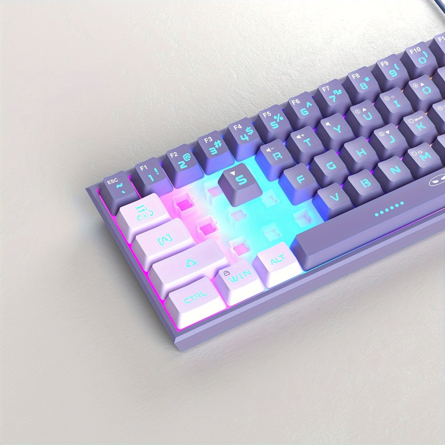 MAGEGEE Compact 60% Gaming Keyboard with RGB Backlight in Violet color, USB-powered, Customizable Lighting Modes, Durable PBT Keycaps, Ergonomic TS91 Design, Suitable for PC, MAC, PS4